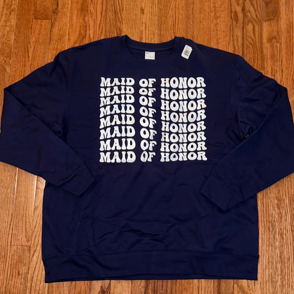 NWT Amazon “Maid Of Honor” Navy Crewneck Sweatshirt Women’s Size XL